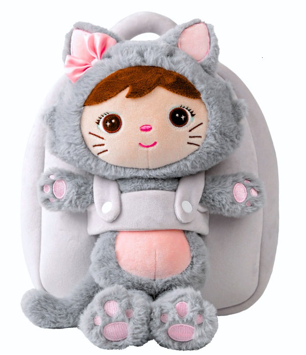 Rucsac Metoo personalizat, model Fluffy Cat cu jucarie detasabila (cresa/gradinita)